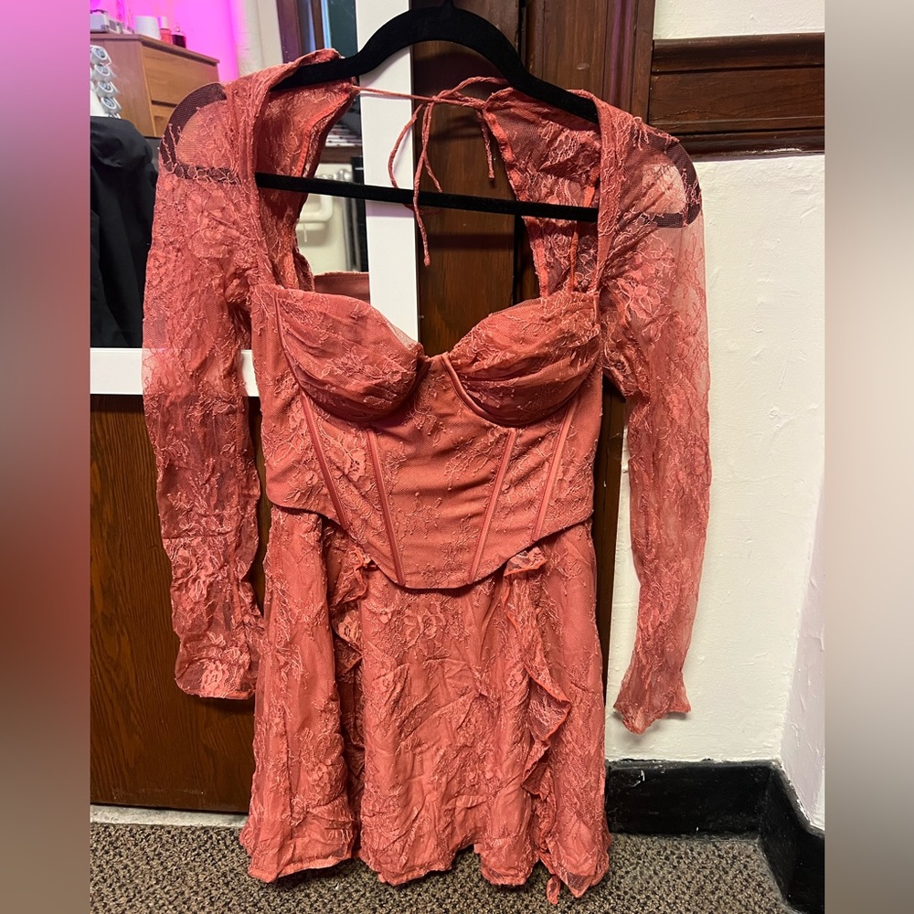 Oh Polly Long Sleeve Lace Corset Mini Dress